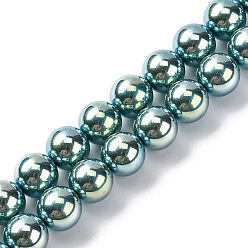 Темный Голубой УФ-покрытие перламутровые стеклянные жемчужные бусины нити, имитация Австрийские кристаллические шарики, круглые, темные голубые, 8 мм, отверстие : 0.7 мм, около 51~52 шт / нитка, 15.35~15.75 дюйм (39~39.5 см)