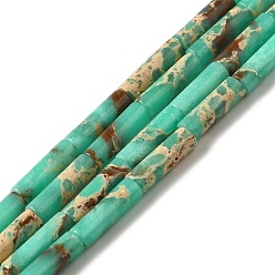 Средний Аквамарин Синтетические окрашенные нити императорской яшмы, колонка, средний аквамарин, 12.5~13x3.5~4 мм, отверстие : 1.2 мм, около 29 шт / нитка, 15.31'' (38.9 см)