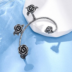 Античное Серебро 316 хирургические серьги-манжеты из нержавеющей стали., цветок, право, античное серебро, 55x36x16 мм