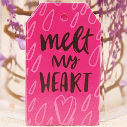 Deep Pink Paper Gift Tags, Hange Tags, For Arts and Crafts, Valentine's Day, Rectangle with Word Meet My Heart, Deep Pink, 50x30x0.4mm, Hole: 3mm