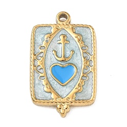 Золотой 304 нержавеющей стальной эмали подвески, прямоугольник с сердцем и якорем, с блеском порошок, синие, золотые, 27x16.5x3.5 мм, отверстие : 1.5 мм