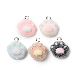 (52) Непрозрачная лаванда Флокированные подвески из непрозрачной смолы, очарование отпечатка лапы, с железной платиной петлей, разноцветные, 17x15x7 мм, отверстие : 2 мм