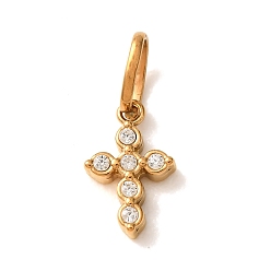 Oro 304 dijes de circonita cúbica transparentes micro pavé de acero inoxidable, encantos cruzados, revestimiento de iones (ip), dorado, 10.5x6.5x2 mm, agujero: 4x2.5 mm