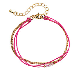 Красный Регулируемые 304 многорядные браслеты из нержавеющей стали, плетеные браслеты из нейлоновых круглых стеклянных бусин, красные, внутренний диаметр: 11.02 дюйм (28 см)