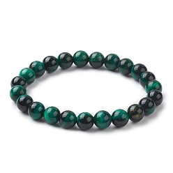 Зеленый Эластичные браслеты из окрашенного натурального тигрового глаза и бисера, зелёные, внутренний диаметр: 2-1/8 дюйм (5.5 см)