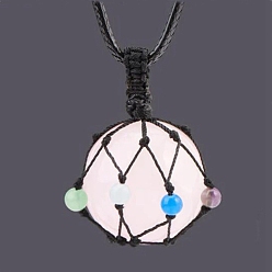Rose Quartz Natural Rose Quartz Pendants Necklaces, Round, 30.71 inch(78cm)