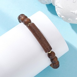 Седло Коричневый Натуральные сандаловые изогнутые трубчатые браслеты из круглых бусин, эластичные, золотые, седло коричневый, внутренний диаметр: 2.20 дюйм (5.6 см)