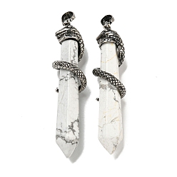 Говлит Большие остроконечные подвески из натурального говлита, Латунные подвески в виде змеи, облицованные стойкой, граненые пули, античное серебро, без кадмия и без свинца, 60.5x11.5x14 мм, отверстие : 8x5 мм