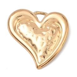 Real 18K Gold Plated 304 Stainless Steel Pendants, Hammered Heart Charms, Real 18K Gold Plated, 41x39x3mm, Hole: 6.5mm