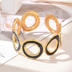 Golden 304 Stainless Steel Enamel Cuff Bangles for Women, Black Ring, Golden, Inner Diameter: 2.09 inch(5.3cm)
