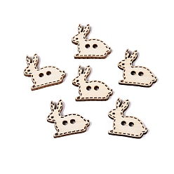 Papaye 2 Boutons en bois en forme de lapin, papayawhip, 20x21x2.5mm, Trou: 2.2mm