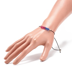 Coloré Bracelet de perles tressées en acrylique et laiton, bracelet réglable en cordon de nylon pour femme, colorées, diamètre intérieur: 3/4~3-3/8 pouce (1.9~8.6 cm)