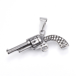 Античное Серебро 304 подвески из нержавеющей стали, пистолет / пистолет, античное серебро, 38.5x18x6.5 мм, отверстие : 9x5 мм