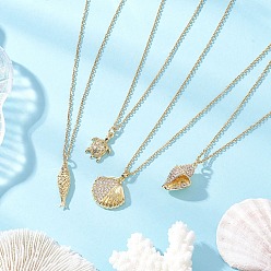 Золотой 4 шт. 4 стили подвеска в форме панциря рыбы-черепахи с микропаве из латуни и кубическим цирконием 304 ожерелья-цепочки из нержавеющей стали для женщин, золотые, 15.20~15.31 дюйм (38.6~38.9 см), 1 шт / стиль