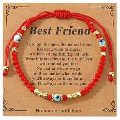 Evil Eye Браслеты из плетеных бусин и стеклянных бусин в технике лэмпворк, регулируемые нейлоновые плетеные браслеты для женщин, с открытки, злые глаза, внутренний диаметр: 11 дюйм (28 см)