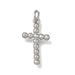 Platinum Brass Pendants, Beaded Cross Charms, Lead Free & Cadmium Free, Long-Lasting Plated, Rack Plating, Platinum, 20.5x11.5x2mm, Hole: 3mm