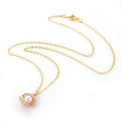 Golden Brass Pendant Necklaces, with Cable Chains and Alloy Pendants, Shell, Golden, 17.51 inch(44.5cm), Pendant: 15.5x13x7mm