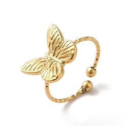 Настоящее золото 18K Ионное покрытие (ip) 304 бабочка из нержавеющей стали с открытыми манжетами для женщин, реальный 18 k позолоченный, размер США 7 3/4 (17.9 мм)