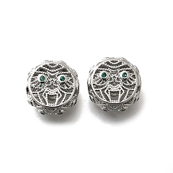 Платинированный Бусины из латуни, микропаве, зеленые, фианиты, без кадмия, без никеля и без свинца, бог богатства заки рам, Реальная платина, 11.5x10.5x6 мм, отверстие : 1.8 мм