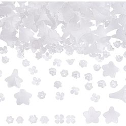 Прозрачный 200шт 4 стильные стеклянные бусины, окрашенные распылением, и акриловые колпачки для бусин, цветок, прозрачные, 7~21.5x11.5~22x4.5~21 мм, отверстие : 1.2~1.5 мм, 50 шт / стиль