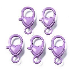 Средний Фиолетовый Застежки-клешни из экологически чистого сплава, окрашенные распылением, без кадмия, без никеля и без свинца, сердце, средне фиолетовый, 27x15x6.5 мм, отверстие : 4 мм