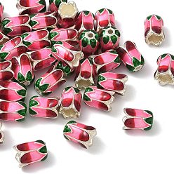 Ярко-Розовый Бисера эмали сплава, цветок, серебряные, ярко-розовый, 11x8 мм, отверстия : 1.8 mm и 4.5 мм