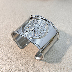 Нержавеющая Сталь Цвет 304 женские браслеты-манжеты из нержавеющей стали, солнце, цвет нержавеющей стали, внутренний диаметр: 2-1/4x1-7/8 дюйм (5.8x4.7 см)