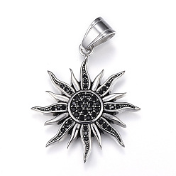 Античное Серебро 316 хирургические подвески из нержавеющей стали со стразами, солнце, античное серебро, 39x34.5x5 мм, отверстие : 7x10 мм