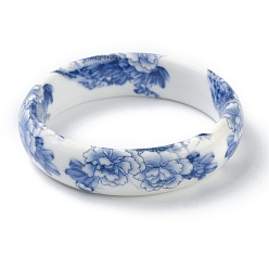 Blue Fashion Women's Printed Porcelain Bangles, Flower Pattern, Blue, Inner Diameter: 2-3/8 inch(5.9cm)