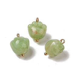 Yellow Green Acrylic Pendants, Imitation Gemstone, with Brass Loops, Footprint, Yellow Green, 16x13x11mm, Hole: 1.6mm
