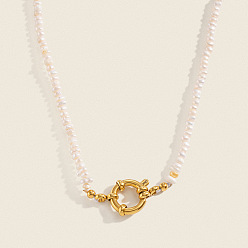 Real 18K Gold Plated Vintage Natural Freshwater Pearl Rice Beaded Necklaces with 304 Stainless Steel Spring Ring Clasps for Women, White, Real 18K Gold Plated, 14.76 inch(37.5cm)