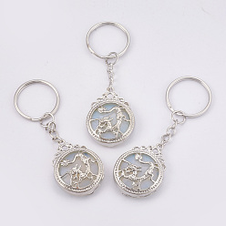 Опал Брелок из опалита, с брелоки железа, плоские круглые с драконом, платина, 80 мм, Кулон : 34.5x26x8.5 мм