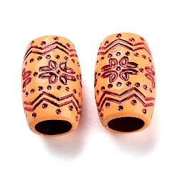 Малиновый Пластиковые шарики, имитация дерева, большое отверстие, для африканских косичек в стиле регги для волос, баррель с цветком, малиновый, 20x13 мм, отверстие : 8 мм