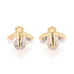 Настоящее золото 18K Латунные микро проложить кубического циркония прелести, цветок, реальный 18 k позолоченный, 8x9x9 мм, отверстие : 1.4 мм