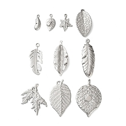 Нержавеющая Сталь Цвет 10 шт. 304 подвески из нержавеющей стали, лист, цвет нержавеющей стали, 20~46x7~28x2~2.5 мм, отверстие : 1.8~3 мм