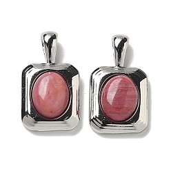 Платина Подвески из натурального родонита прямоугольной формы, с латунной, платина, 19.5x11x5 мм, отверстие : 3.5x1.5 мм