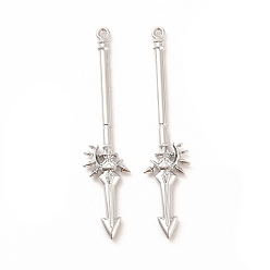 Платина Стойки обшивки сплава большие кулоны, без кадмия, без никеля и без свинца, копье очарование, платина, 59x13x3 мм, отверстие : 2 мм