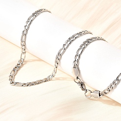 Нержавеющая Сталь Цвет 3.8мм 304 ожерелья из нержавеющей стали в виде цепочки Фигаро для женщин, не тускнеет, цвет нержавеющей стали, 21.65 дюйм (55 см)