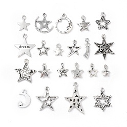 Antique Silver Tibetan Style Alloy Pendants, Star Charms, Antique Silver, 11~30x8~21x2~4mm, Hole: 1.8~2mm, 20pcs/set