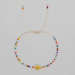 Разноцветный Браслеты из бисера со стеклянными бусинами в виде улыбающегося лица для женщин., регулируемые браслеты шнур, красочный