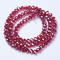FireBrick Electroplate Glass Beads Strands, Pearl Luster Plated, Faceted, Rondelle, FireBrick, 8x6mm, Hole: 1mm, about 65~72pcs/strand, 15.7~16.1 inch(40~41cm)