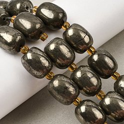 Пирит Природного пирита бисер нитей, с бисером, колонка, 14~14.5x12 мм, отверстие : 1.2 мм, около 11 шт / нитка, 7.68'' (19.5 см)