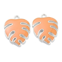 Платинированный Латунь эмаль подвески, талисманы листьев монстеры, долговечный, песчаный коричневый, Реальная платина, 22.5x16.5x2.5 мм, отверстие : 1.5 мм