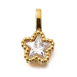 Прозрачный 304 из нержавеющей стали горный хрусталь подвески, ионное покрытие (ip), звезды прелести, прозрачные, 14.5x8.5x3.5 мм, отверстие : 4.5x2.5 мм