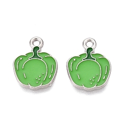 Lime Green Alloy Enamel Pendants, Bell Pepper Charms, Platinum, Lime Green, 15.5x12x1.5mm, Hole: 1.5mm