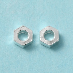 Silbern Silberfarbig Gestellmessingperlen, cadmiumfrei und bleifrei, langlebig überzogen, Hexagon, Silbern Silberfarbig, 3x3x1.5 mm, Bohrung: 1.5 mm