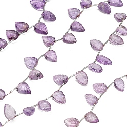Amethyst Natural Amethyst Carved Beads Strands, Leaf, Top Drilled, with Tassel, 11~13x8~10x4~5.5mm, Hole: 0.3mm, about 15~19pcs/strand, 12.60''(32cm)