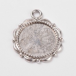 Antique Silver Flower Alloy Pendant Cabochon Settings and Half Round/Dome Clear Glass Cabochons, Lead Free & Nickel Free, Antique Silver, Settings: Tray: 14mm, 23x18mm, Hole: 3mm, Glass Cabochons: 14x4.2mm