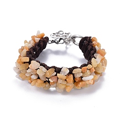 Mixed Stone Natural Chip Mixed Stone Bracelets, with Nylon Cord and 304 Stainless Steel Findings, 6-3/4~7-5/8 inch(17~19.5cm)