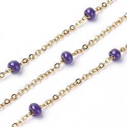 Индиго Ионное покрытие (ip) 304 кабельные цепи из нержавеющей стали, с бисером, эмаль и шпуля, пайки, Плоско-овальные, индиговые, 4.9x3.4 мм, около 32.8 футов (10 м) / рулон